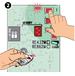 2. Podržte tlačidlo na ovládači, než sa LED dióda L1 rozsvieti, potom pustite obe tlačidlá.
