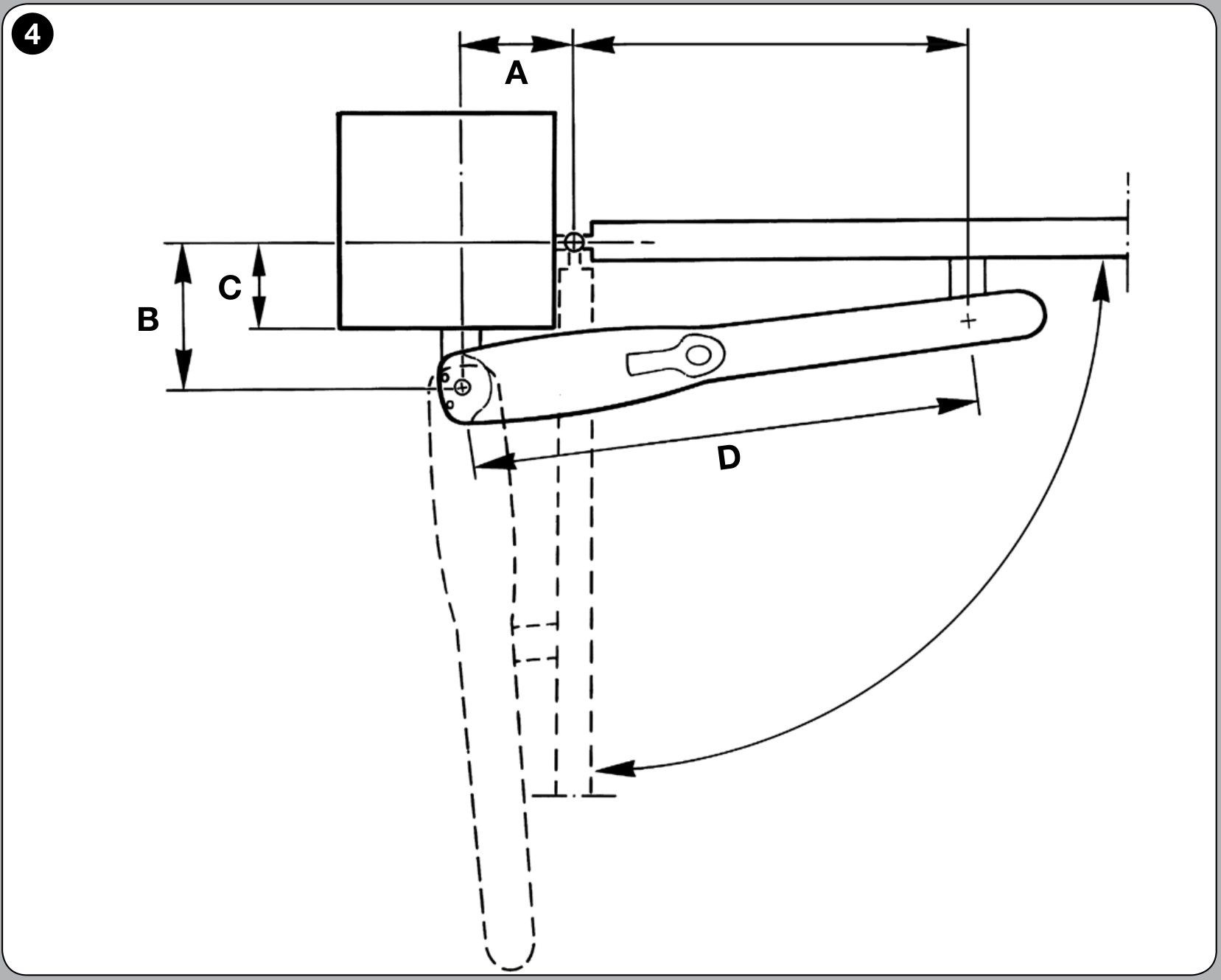 Originálna geometria upevnenia pohonu Wingo s označením A, B, C a D.