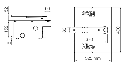 NICE LFABBOX4 – rozmery boxu a poloha nosného čapu