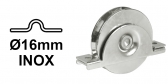 INOX Koliesko koľajovej brány pre koľajnicu Ø16 mm na skrutkovanie zapustené tvar U nerezové