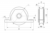 INOX Koliesko koľajovej brány pre koľajnicu Ø16 mm na skrutkovanie zapustené tvar U nerezové