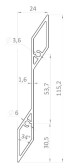 Hliníková plotová lamela 115,2x24,4 mm, tvar žalúzia, hrúbka 1,6 mm
