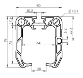 Hliníkový C-profil 90x99mm s vnútorným uchytením hrebeňa