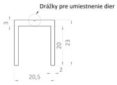 Hliníkový uchytávací profil pre lamely, tvar U, šírka 20,5 mm, čierna RAL9005 so štruktúrou