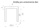 Hliníkový uchytávací profil pre lamely, tvar U, šírka 20,5 mm