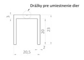 Hliníkový uchytávací profil pre lamely, tvar U, šírka 20,5 mm, s povrchovou úpravou drevo dekor