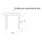Hliníkový uchytávací profil pre lamely, tvar U, šírka 20,5 mm, s povrchovou úpravou drevo dekor so štruktúrou, buk