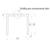 Hliníkový uchytávací profil pre lamely, tvar U, šírka 35 mm