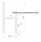 Hliníkový uchytávací profil pre lamely, tvar UT, šírka 20,5 mm, čierna RAL9005 so štruktúrou