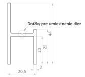 Hliníkový uchytávací profil pre lamely, tvar UT, šírka 20,5 mm, s povrchovou úpravou drevo dekor