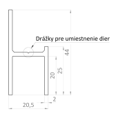 Hliníkový uchytávací profil pre lamely, tvar UT, šírka 20,5 mm, s povrchovou úpravou drevo dekor so štruktúrou, buk