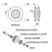 Koliesko koľajovej brány samostatné, nylonové, tvar V - EKO