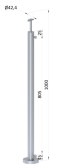 Nerezový stĺpik pre lankové siete, priebežný aj koncový, rovný vrch, brus AISI304, 2 x úchyt M8, výška 100cm
