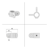 Pozinkovaný rohový kĺbový úchyt pre trubku 33,7 mm, dve oká pod uhlom 90°