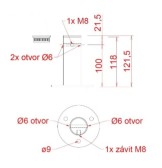 Príruba pre fasádnu lankovú stenu, závit M8, odsadenie od steny 100mm