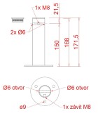 Príruba pre fasádnu lankovú stenu, závit M8, odsadenie od steny 150mm