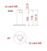 Rohová príruba pre fasádnu lankovú stenu, 2x závit M8, odsadenie od steny 100mm