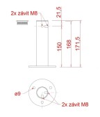 Rohová príruba pre fasádnu lankovú stenu, 2x závit M8, odsadenie od steny 150mm