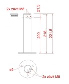 Rohová príruba pre fasádnu lankovú stenu, 2x závit M8, odsadenie od steny 200mm