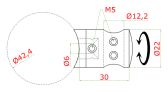 Spojovací nerezový držiak trubiek/tyčí ⌀12 mm s uchytením na stĺpik/trubku zábradlia ⌀42,4 mm, AISI304, brus