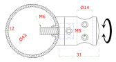 Spojovací nerezový držiak trubiek/tyčí ⌀14 mm s uchytením na stĺpik/trubku zábradlia ⌀42,4 mm, AISI304, brus