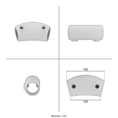 Pozinkovaná nastaviteľná spojka pre trubky 48,3 mm, tvar L, 120°–165°