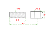 Úchyt pre držiak lanka (M8x60mm), brúsená nerez K320, INOX AISI304 