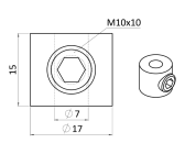 Úchyt pre lanko 5-6mm, priemer 17mm, výška 15mm, brúsená nerez K320, INOX AISI304