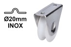 Nylonové koliesko koľajovej brány pre koľajnicu Ø20 mm na skrutkovanie tvar U, INOX