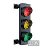 Trojkomorový semafor, zelená/oranžová/červená, žiarovka, 230V, hliníkové telo, IP65